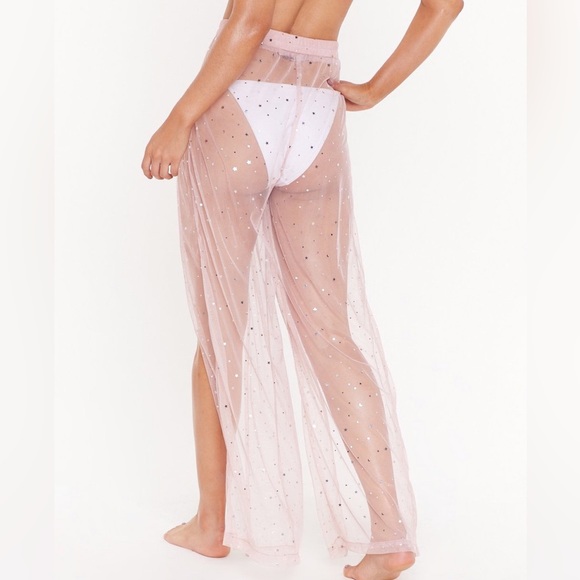 NastyGal Vacation Stars Pink Wide Leg High Waist Slit CoverUp Pants Taylor Swift - Picture 4 of 10